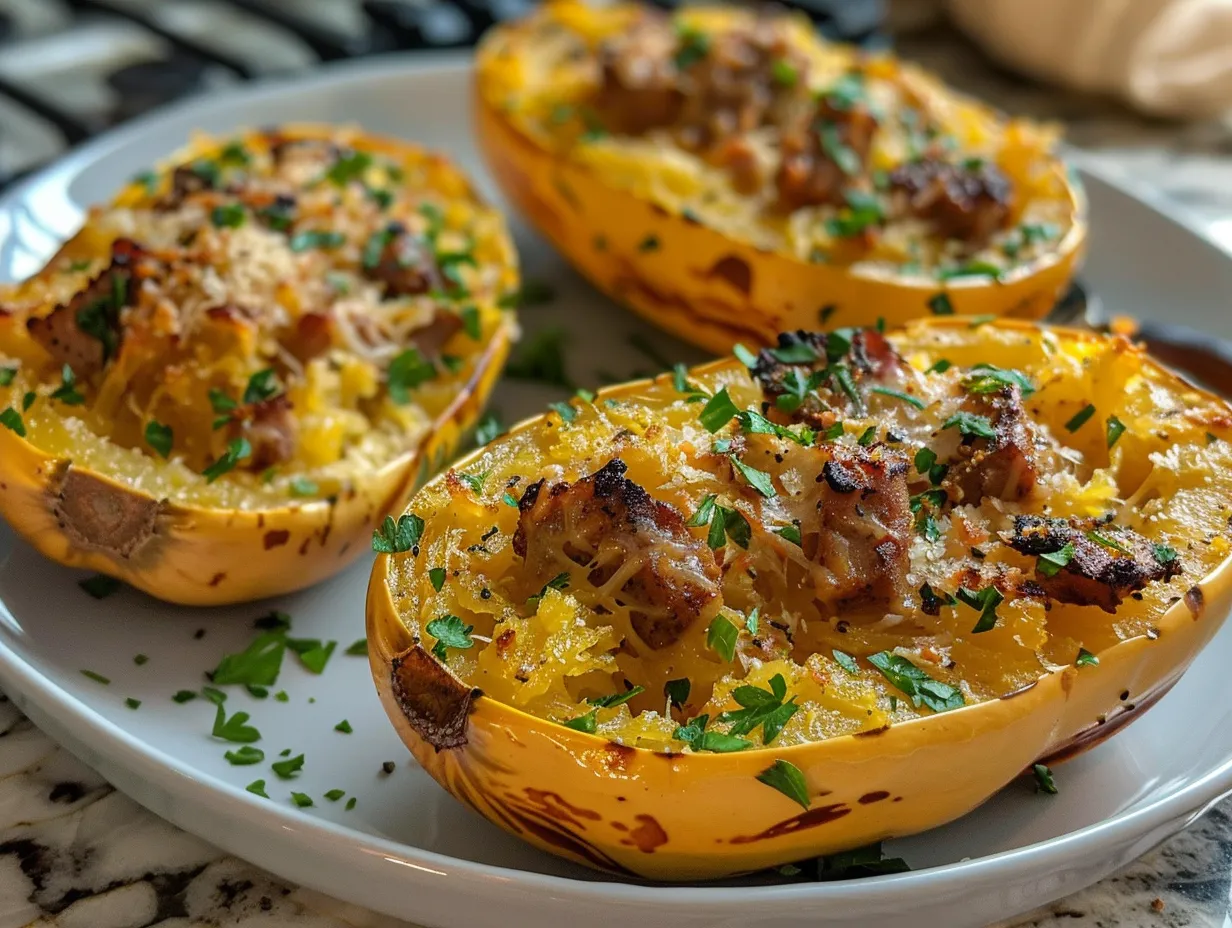 Golden Spaghetti Squash Dinner on Rustic Table