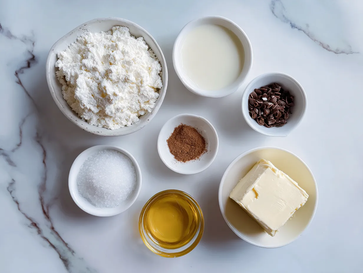 Ingredients for making hashbrown casserole including hashbrowns, sour cream, cheese, cream of chicken soup, and cornflakes