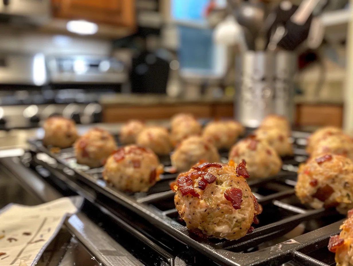 Finished Bacon Jalapeno Cream Cheese Balls on a serving platter
