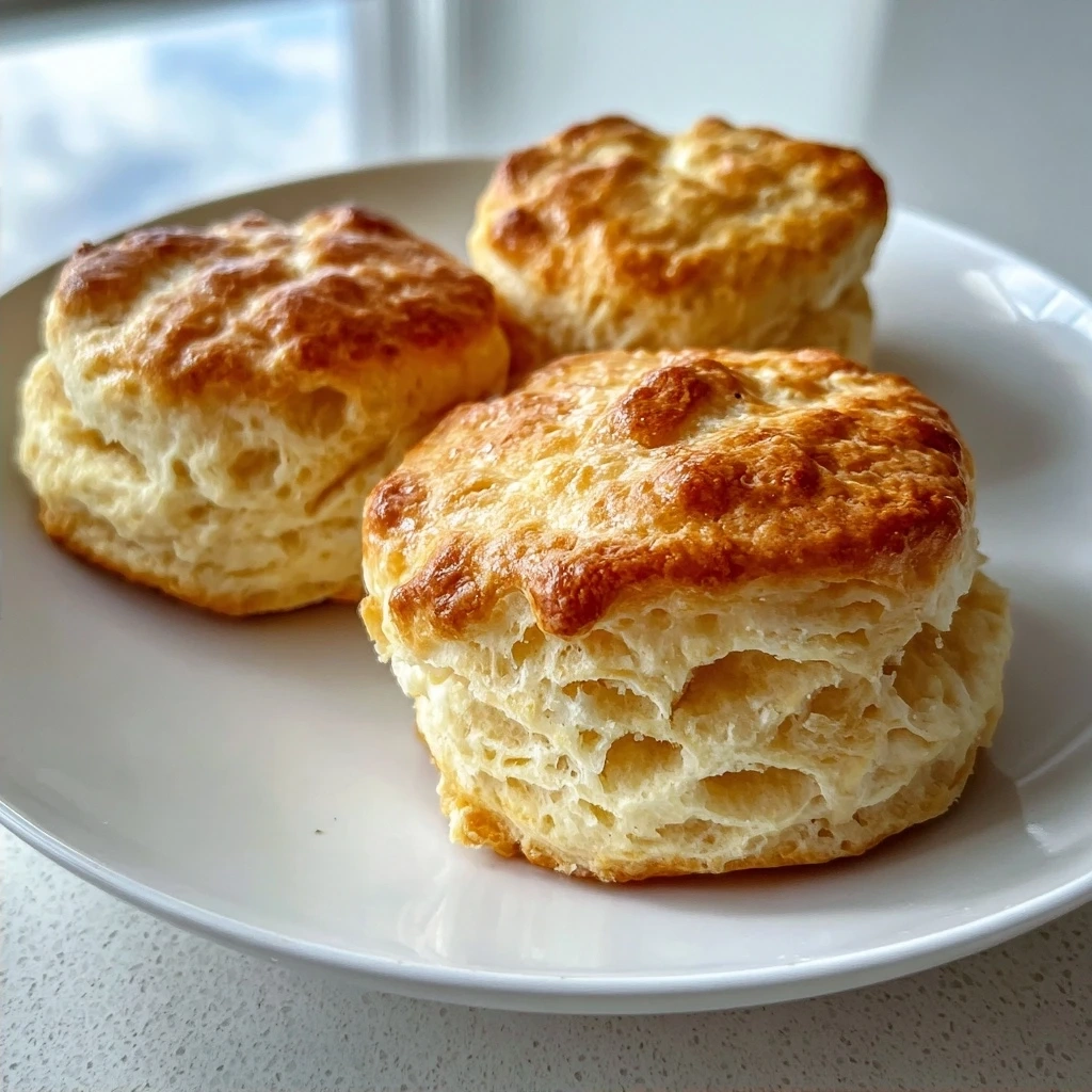 Close up of homemade buttermilk biscuits on a plate.
