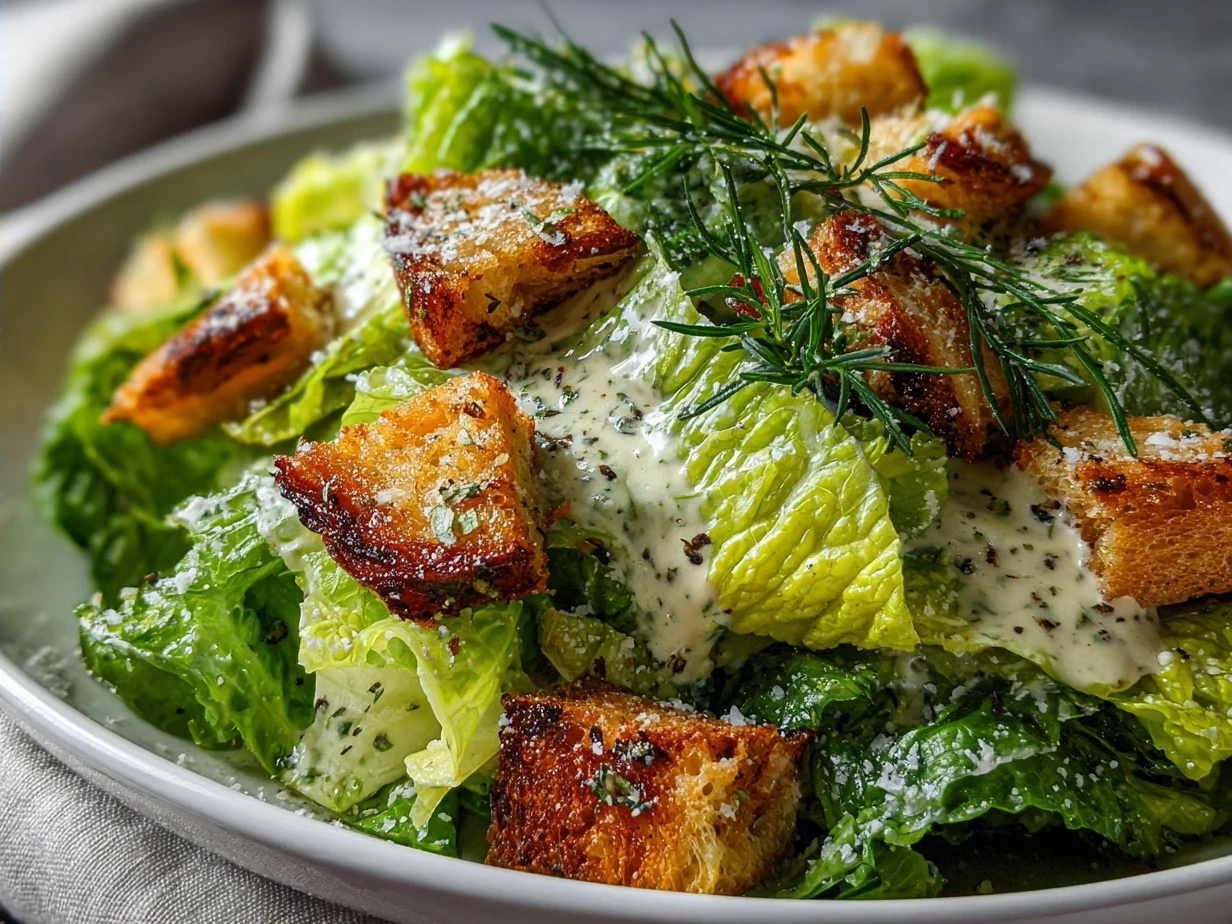 Finished bowl of Homemade Caesar Salad Dressing Recipe ready to be served