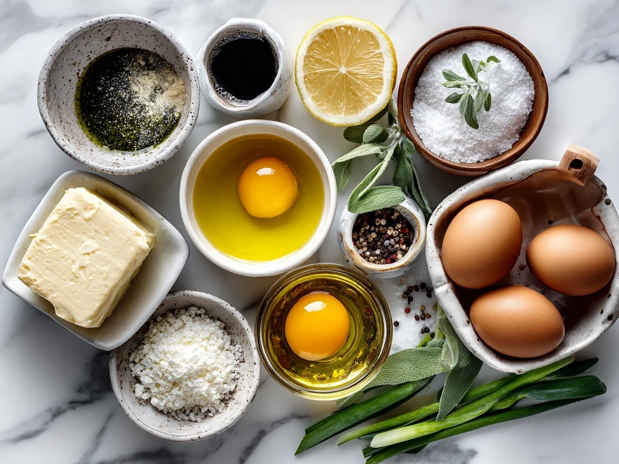 Ingredients for Homemade Caesar Salad Dressing Recipe including mayonnaise, parmesan, lemon juice, mustard, garlic, Worcestershire sauce, pepper, olive oil, and anchovy paste