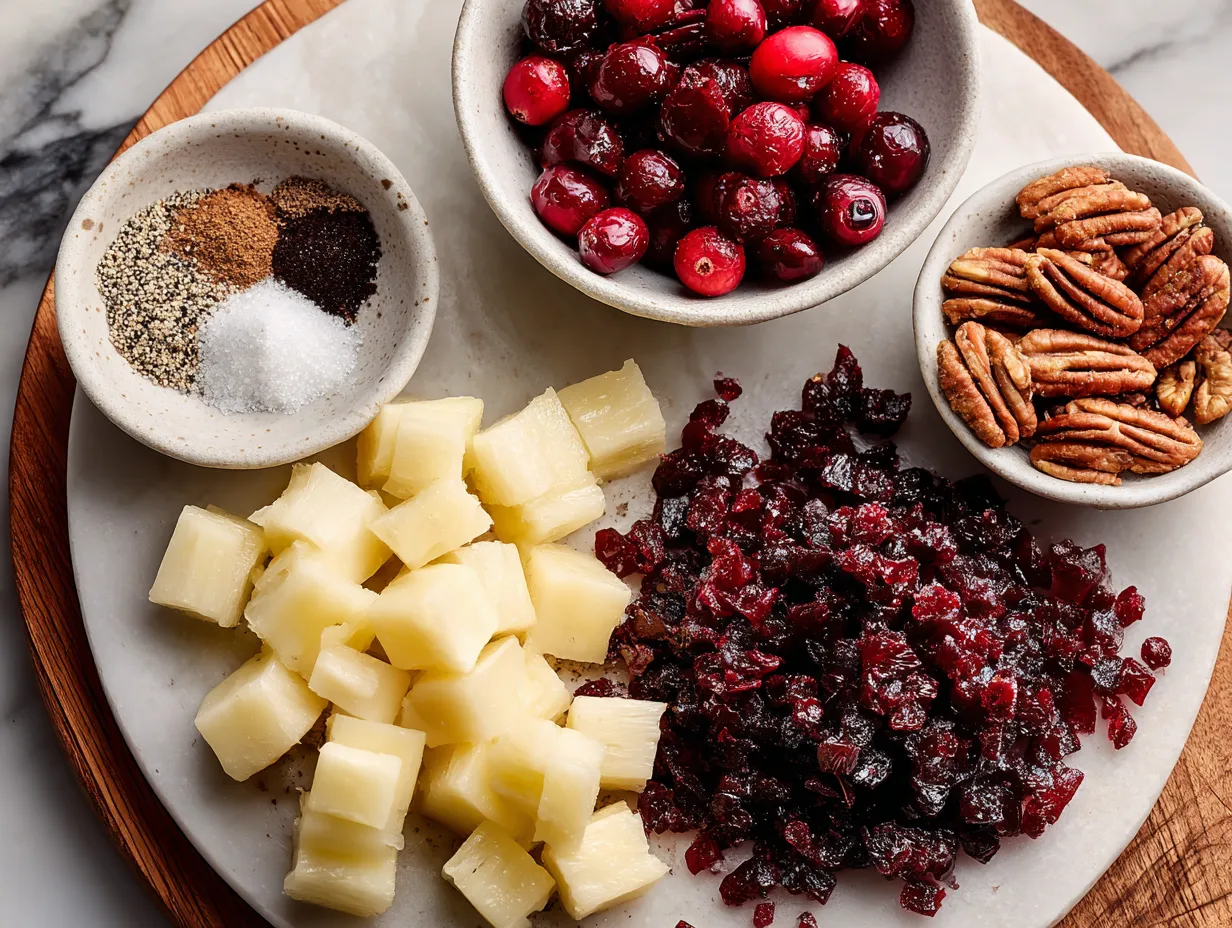 Ingredients for Cranberry Pineapple Pecan Cheese Ball