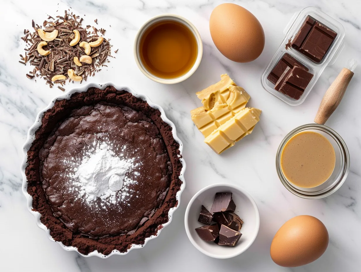 Ingredients for making homemade chocolate peanut butter pie