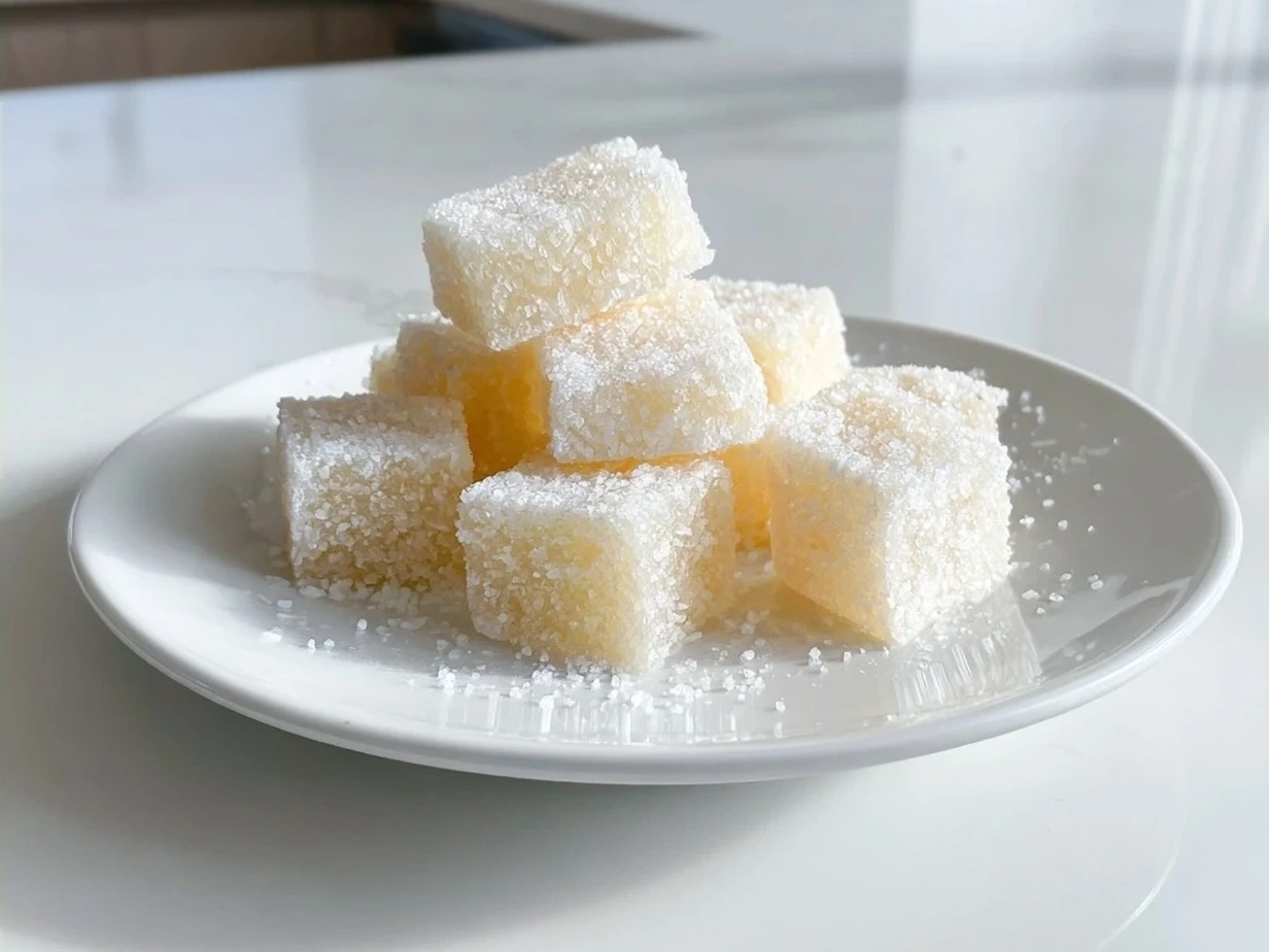 Finished Magic Candy recipe cut into squares on a plate