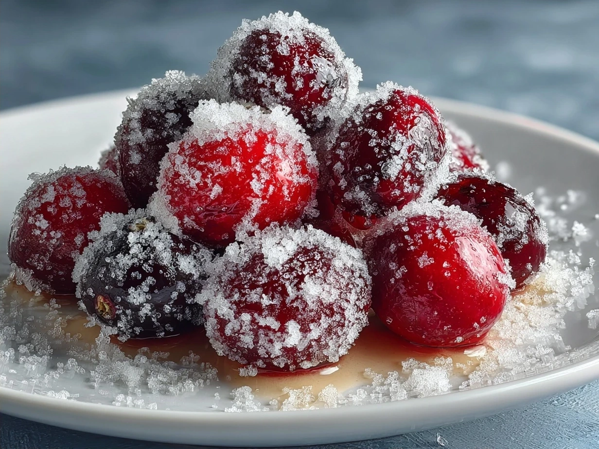 No-added-sugar sugared cranberries on a plate