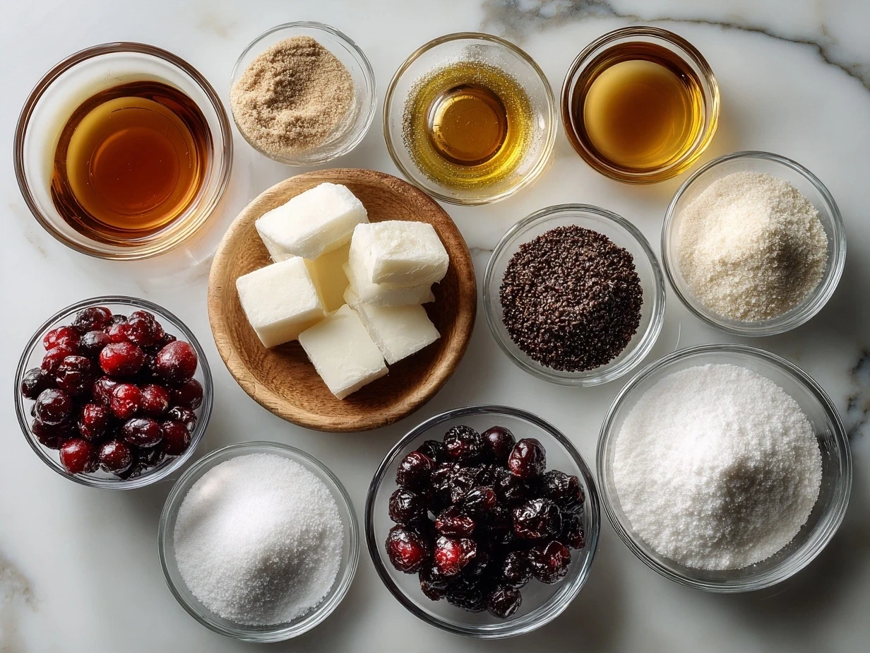 Ingredients for making no-added-sugar sugared cranberries