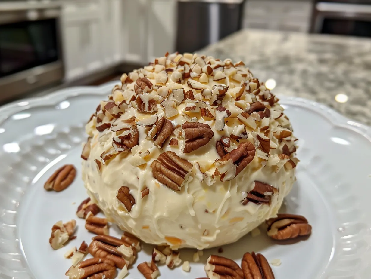 Pineapple Pecan Cheese Ball on Serving Platter