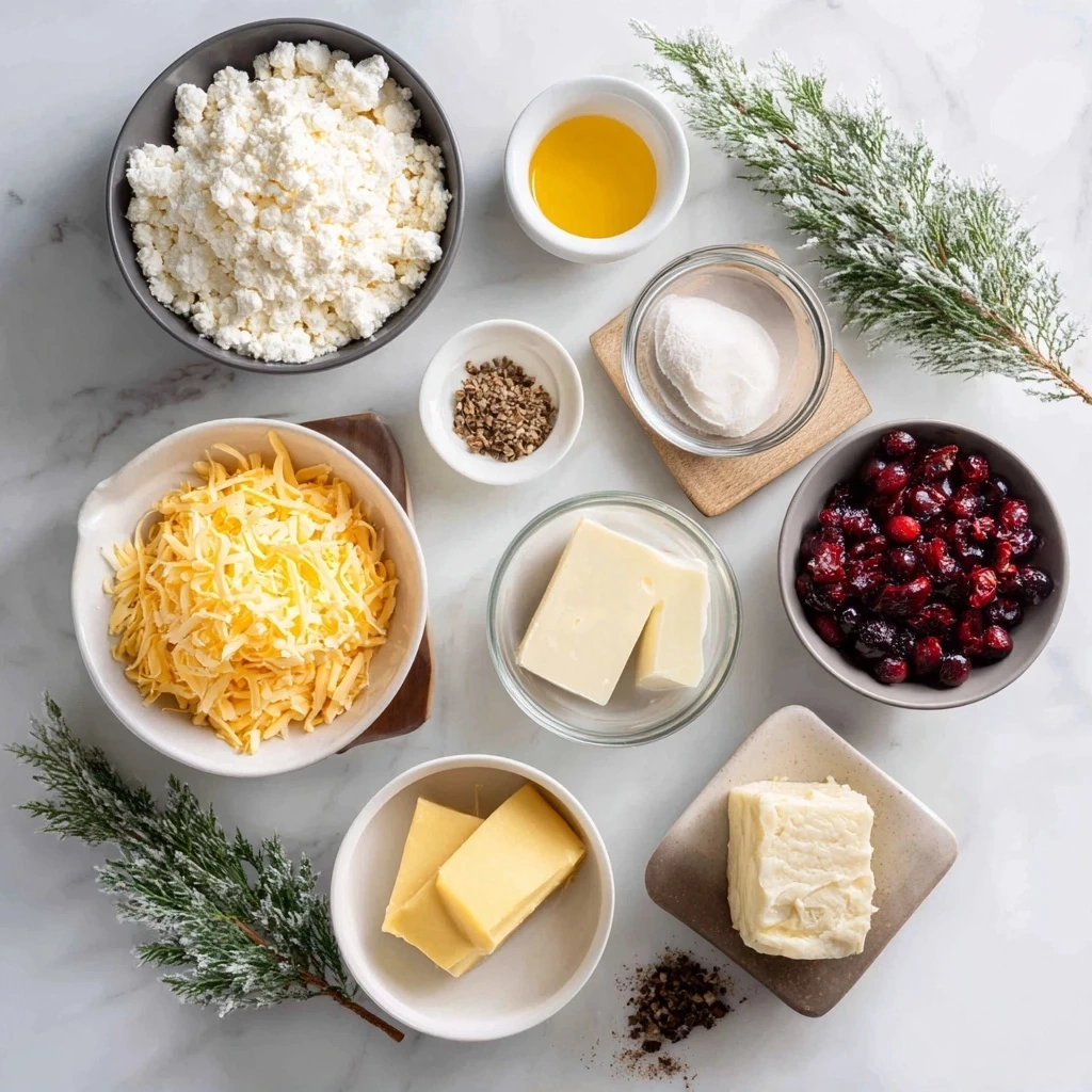 Ingredients for Cheesy Christmas Tree Pull Apart Bread including pizza dough, cream cheese, mozzarella, cheddar, parmesan, butter, garlic powder, Italian seasoning, parsley, rosemary, and sun-dried tomatoes