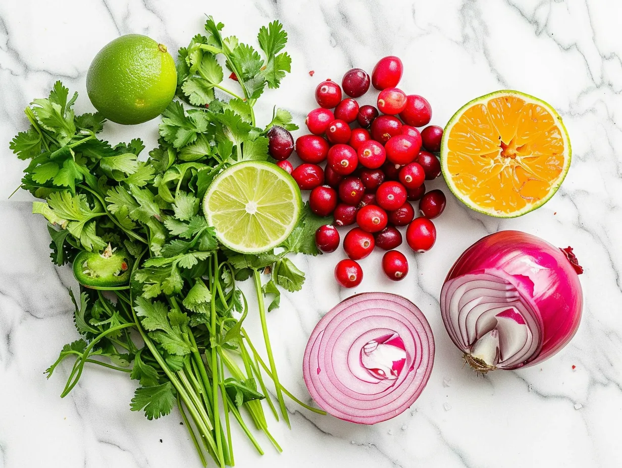 Raw ingredients for making Cranberry Salsa