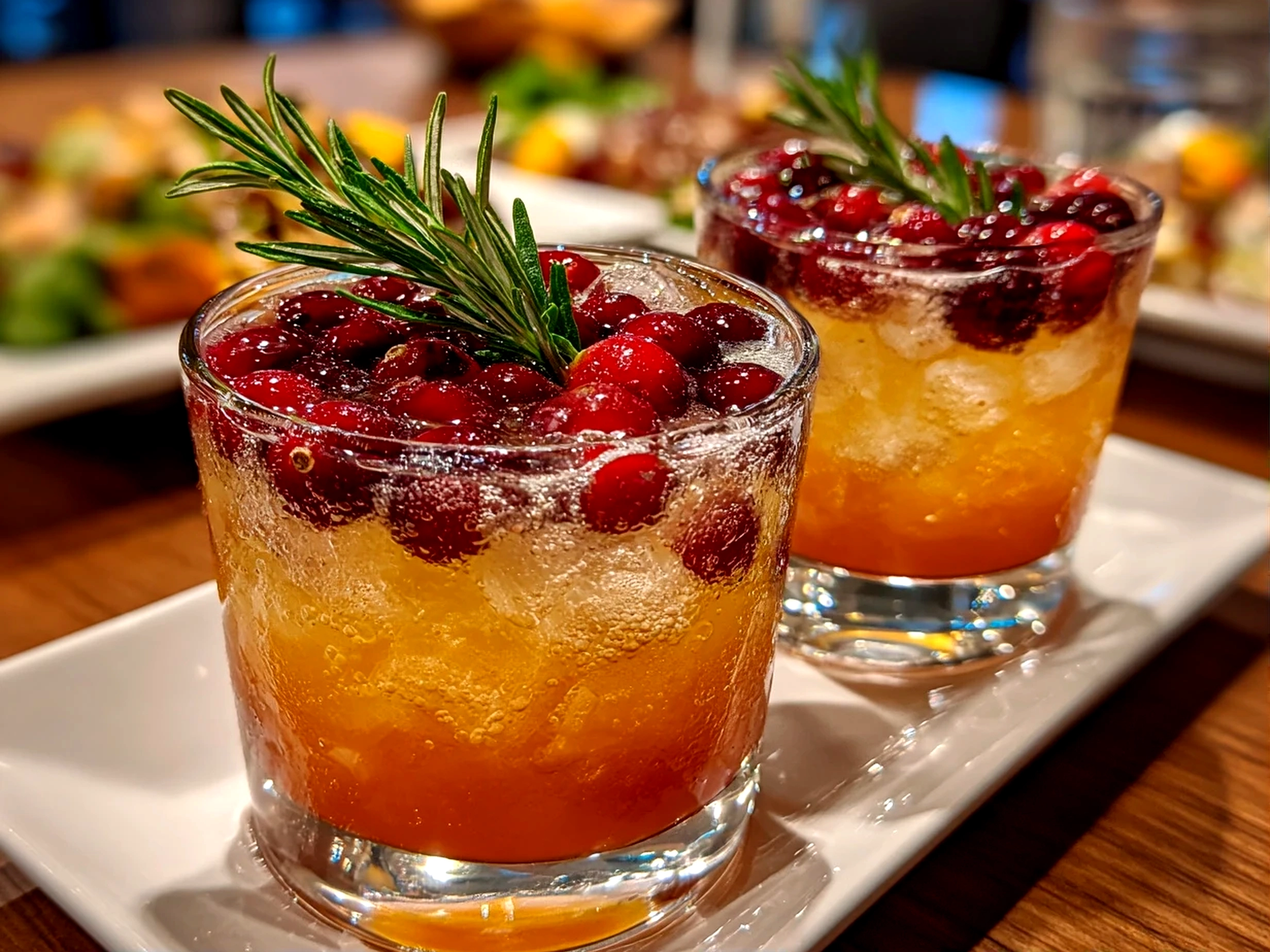 Amateur kitchen, taken with iPhone 15 Pro. Close-up slight angle of freshly prepared Thanksgiving Mocktail Recipe on white plate. Warm appetizing --ar 4:3 --style raw --s 250