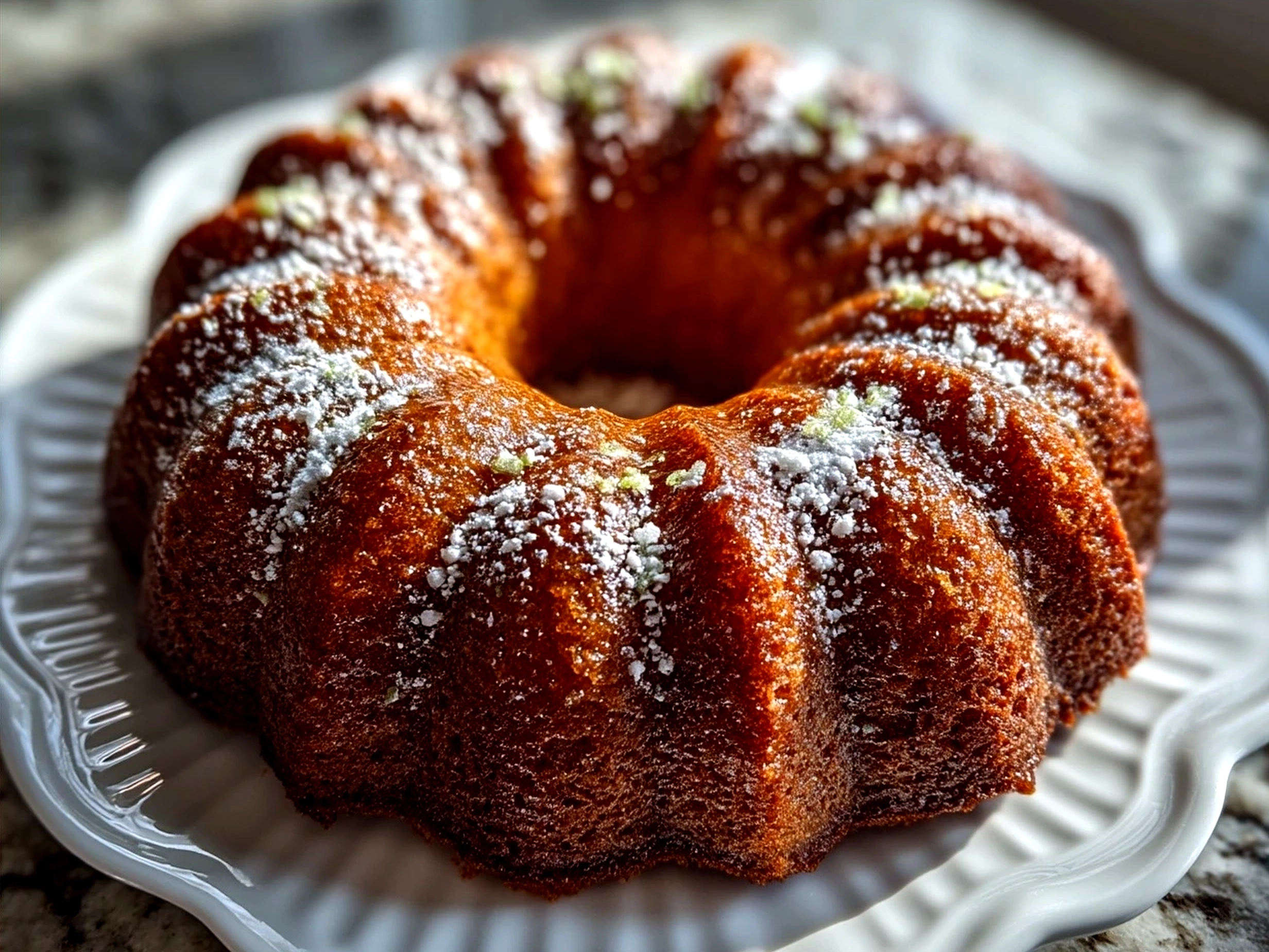 Sliced applesauce cake served with a dollop of plain Greek yogurt and fresh fruit on the side