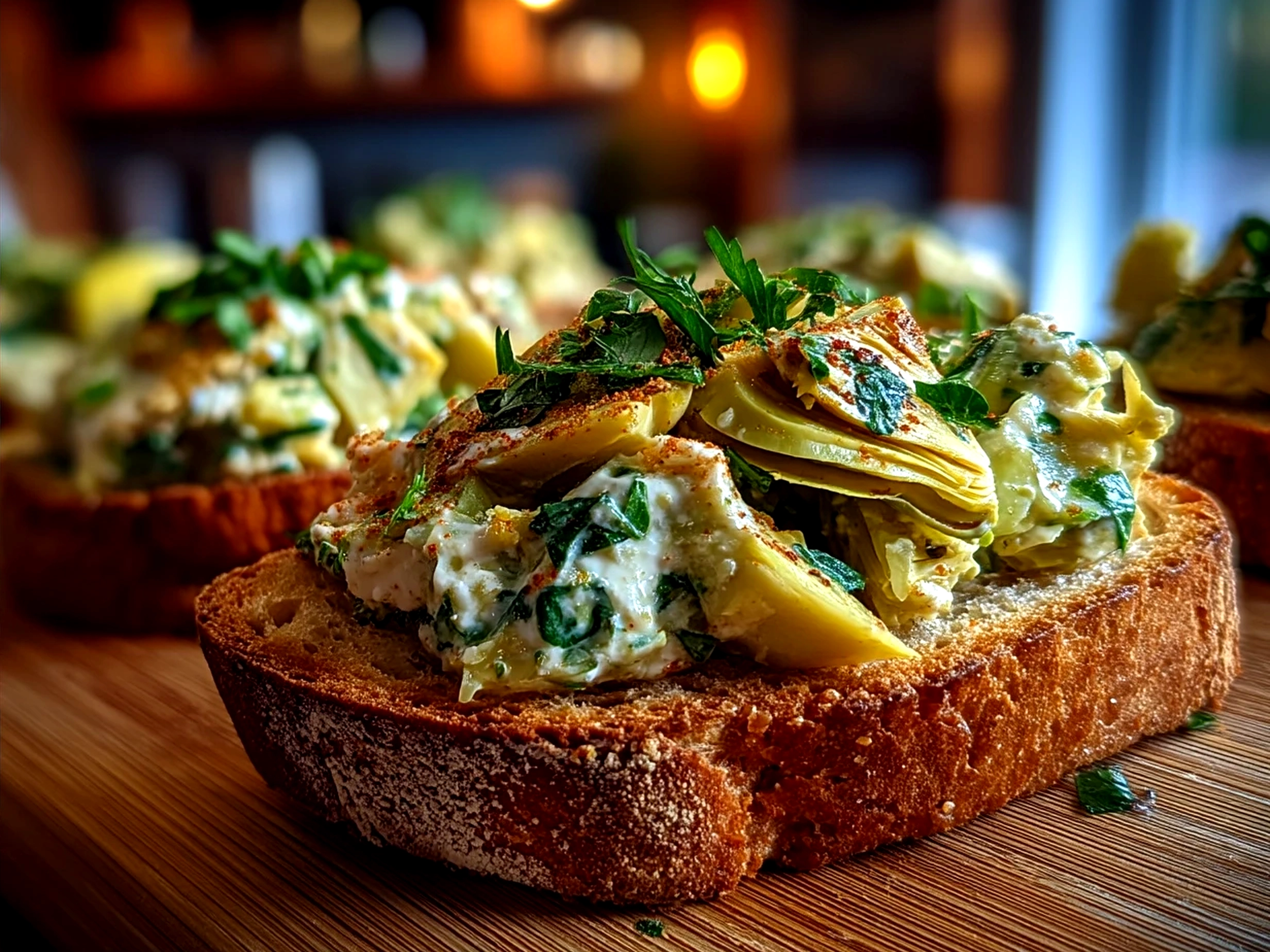 Finished Artichoke Sandwich halves with fresh spinach and tomato on whole grain bread served on a plate.