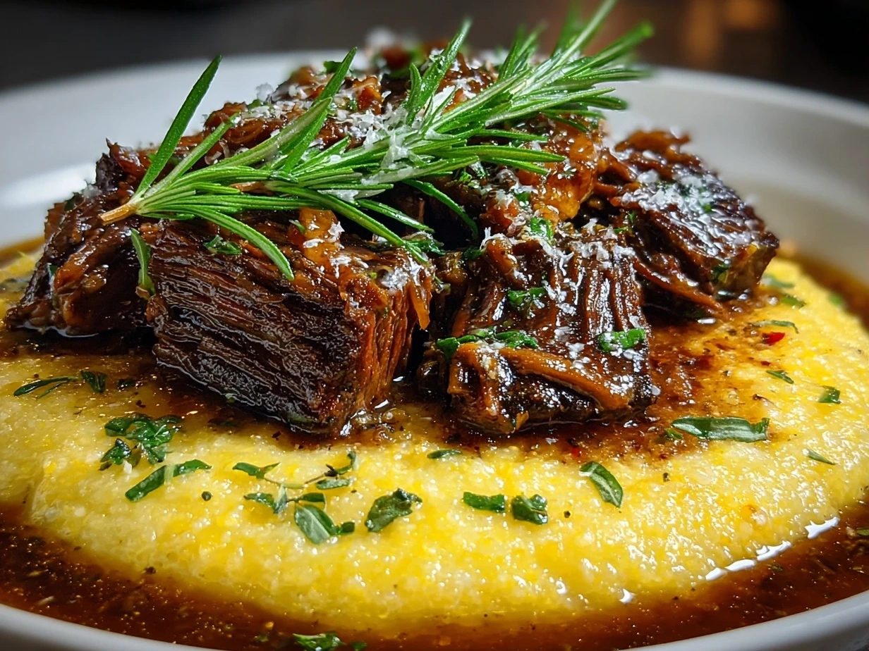 Served Beef Short Rib Ragu with Creamy Parmesan Polenta