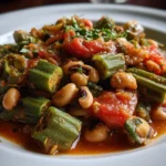 Black-Eyed Peas Okra Stew in Rustic Bowl
