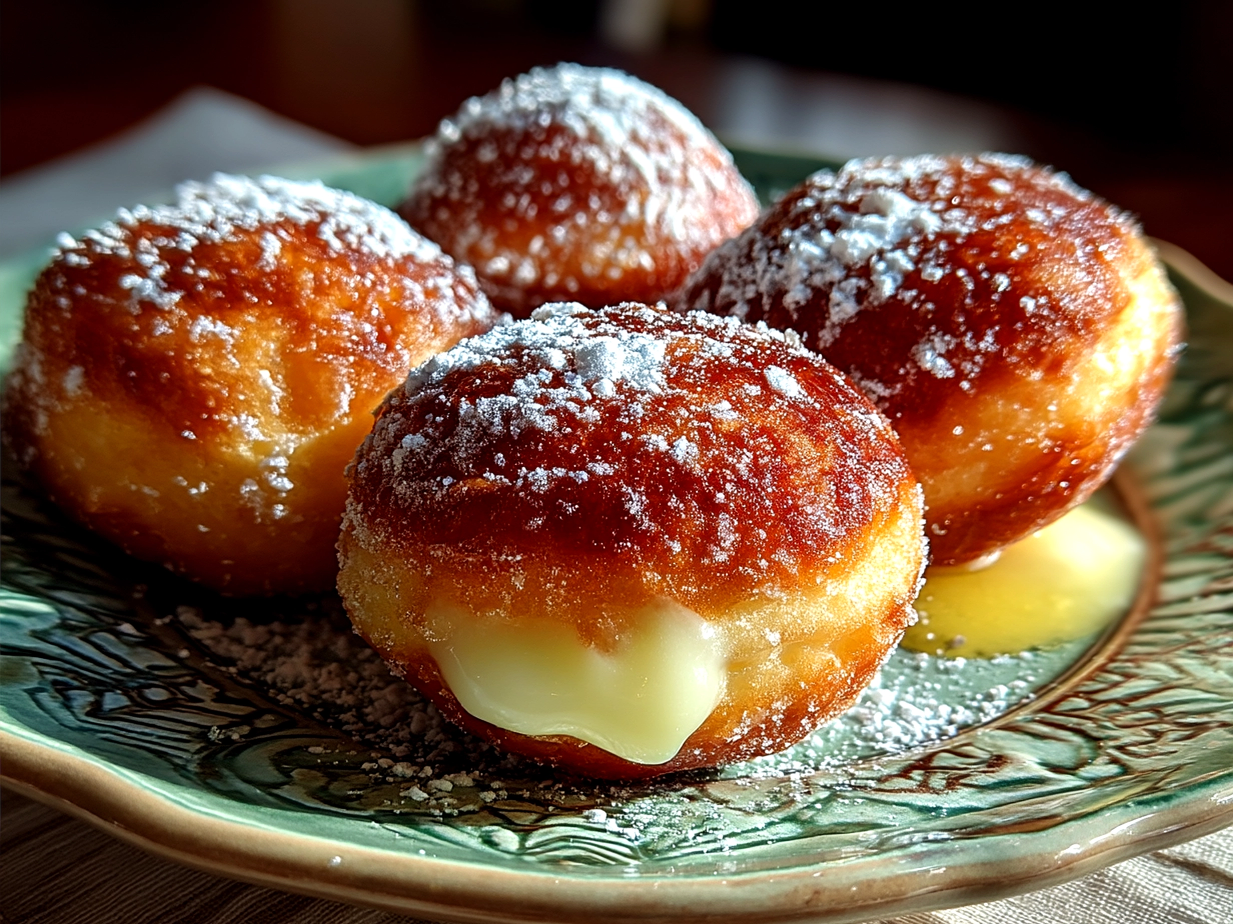 Family enjoying Bomboloni alla Crema cream-filled doughnuts at home