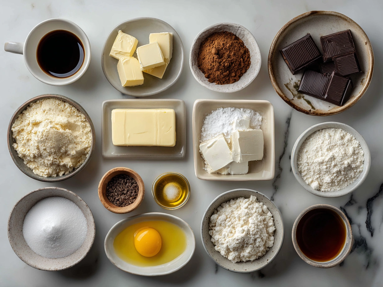 Ingredients for Brown Butter Cheesecake arranged laid out on the counter