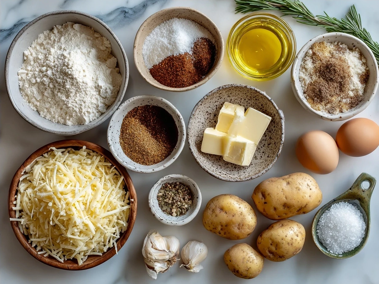 Ingredients for Cajun Potato Soup laid out on a kitchen surface