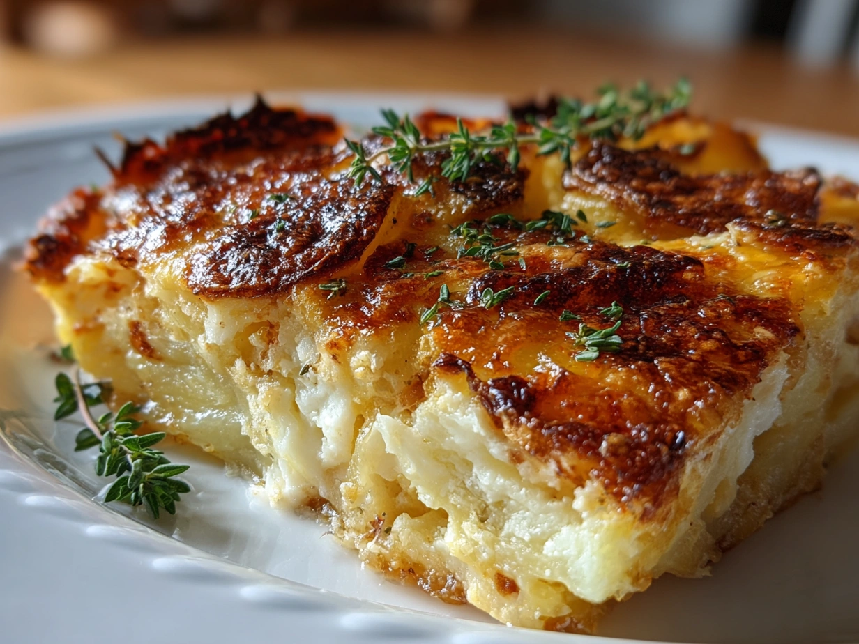 Finished Cheesy Au Gratin Potatoes Recipe garnished with parsley