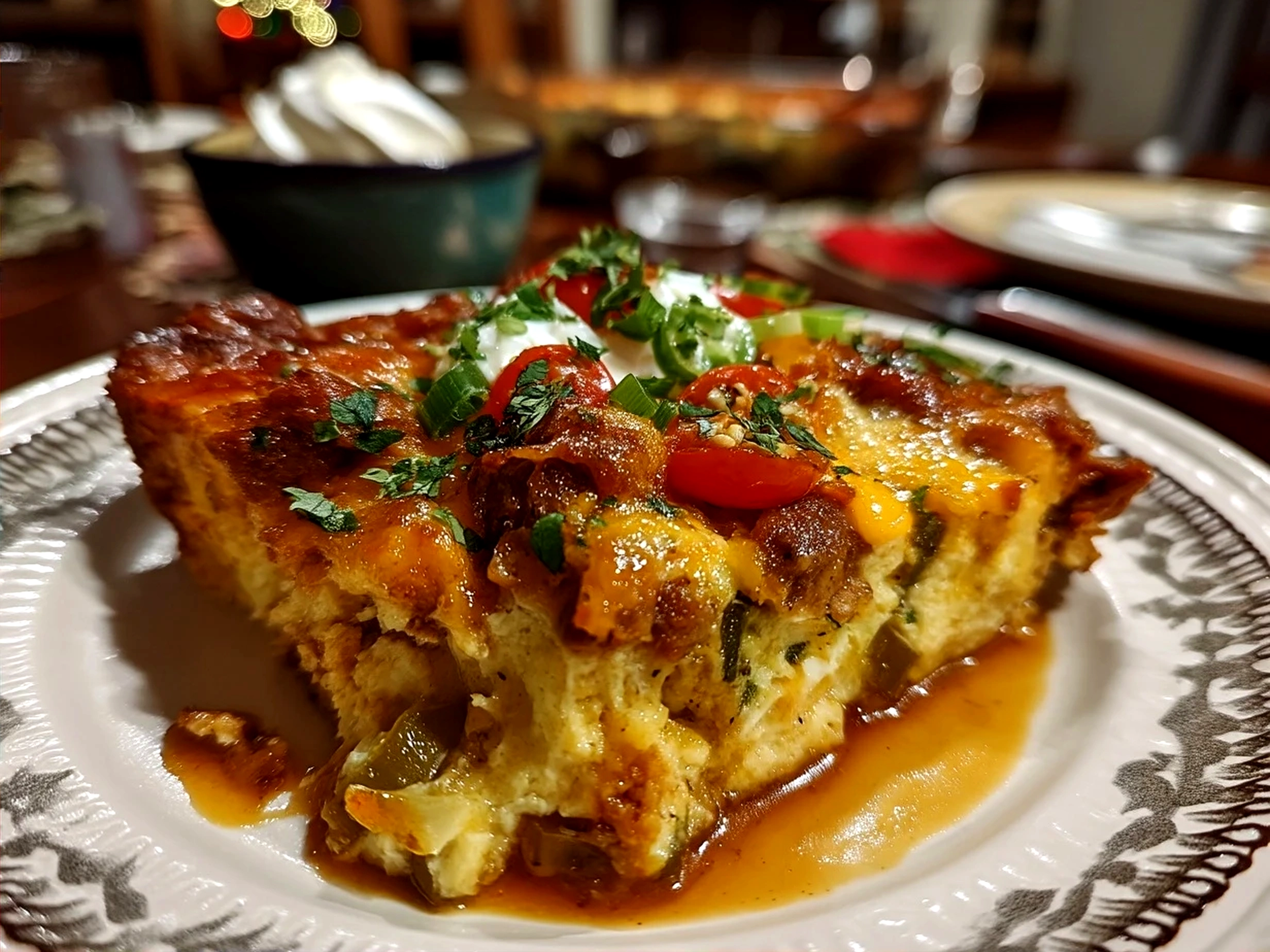 Served Chile Relleno Casserole with sides