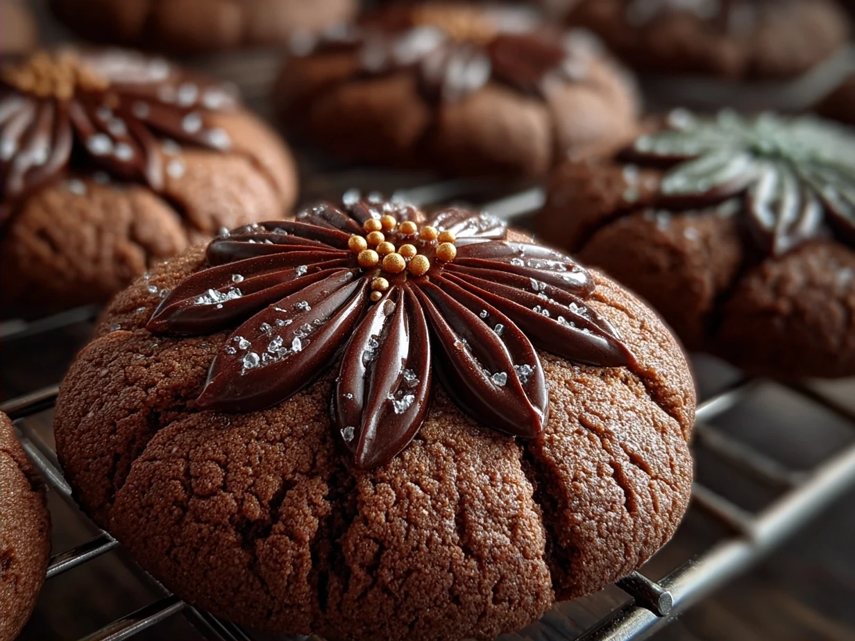 A plate of freshly baked Chocolate Blossom Cookies with chocolate kisses on top