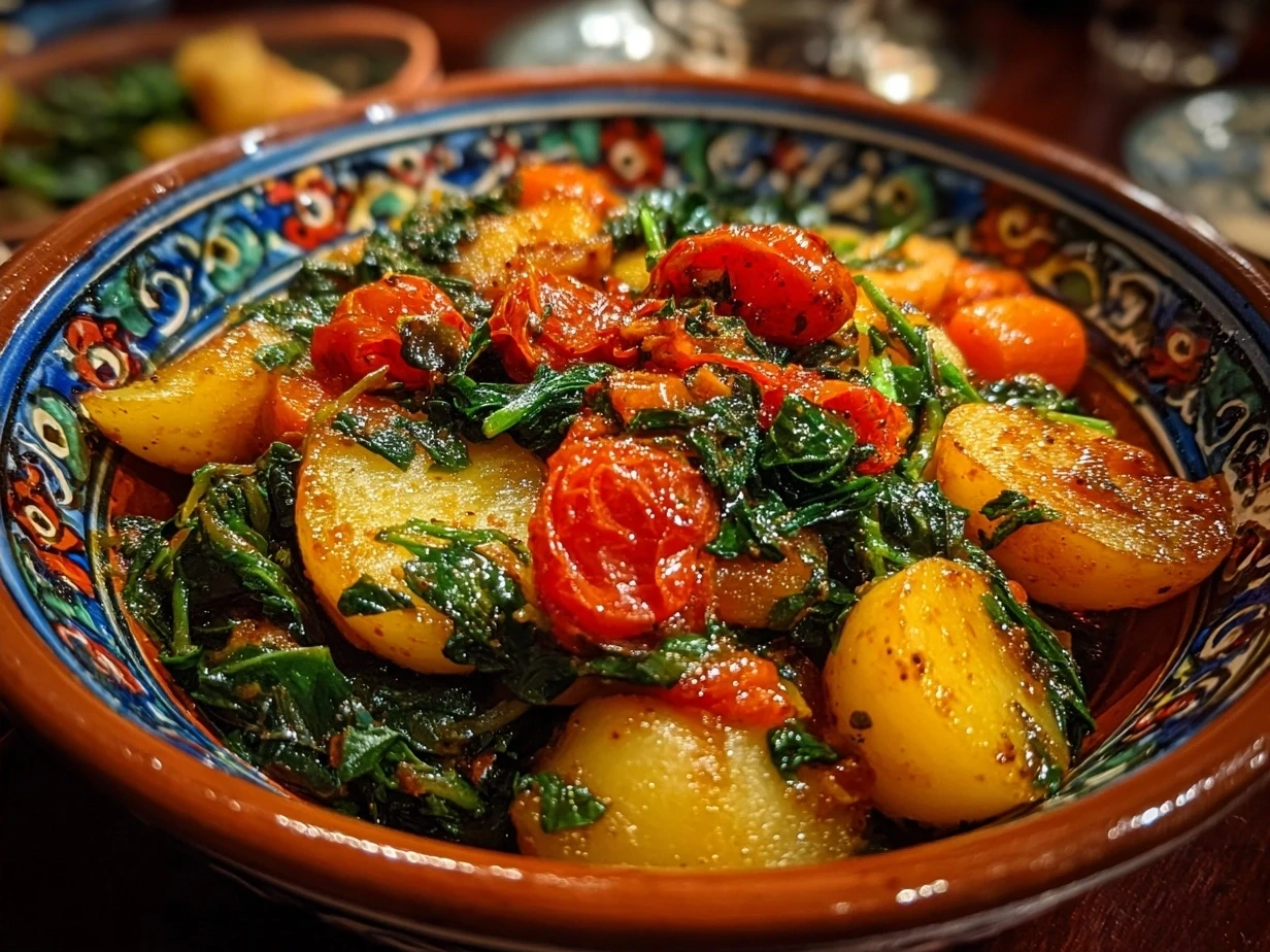 Serving of hearty Ciambotta Mediterranean vegetable stew garnished with fresh herbs
