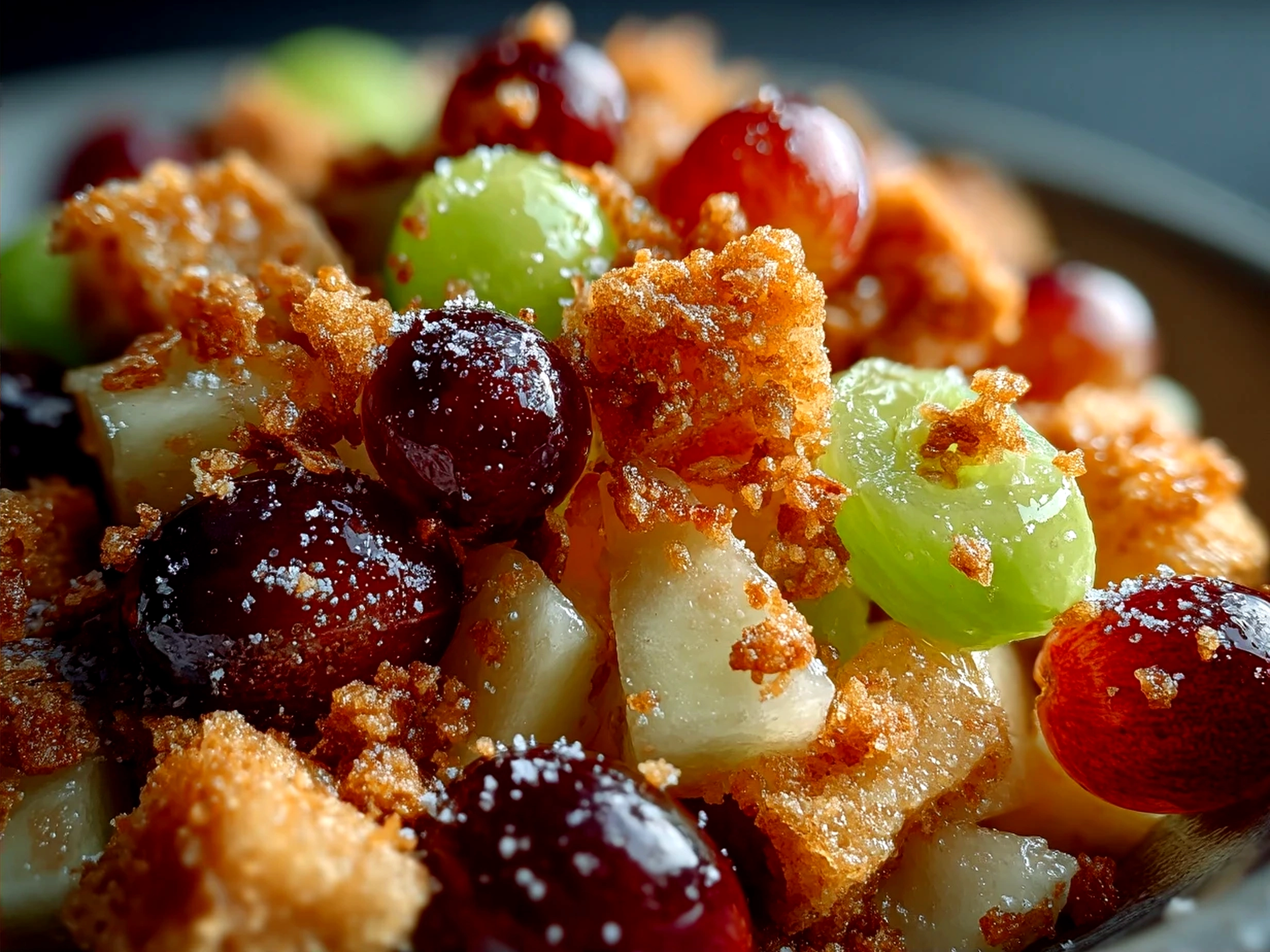 Served Cinnamon Apple Grape Salad with nuts, featuring a cozy and healthy fruit dessert