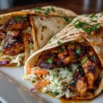 Close-up of a Delicious BBQ Chicken and Coleslaw Wrap