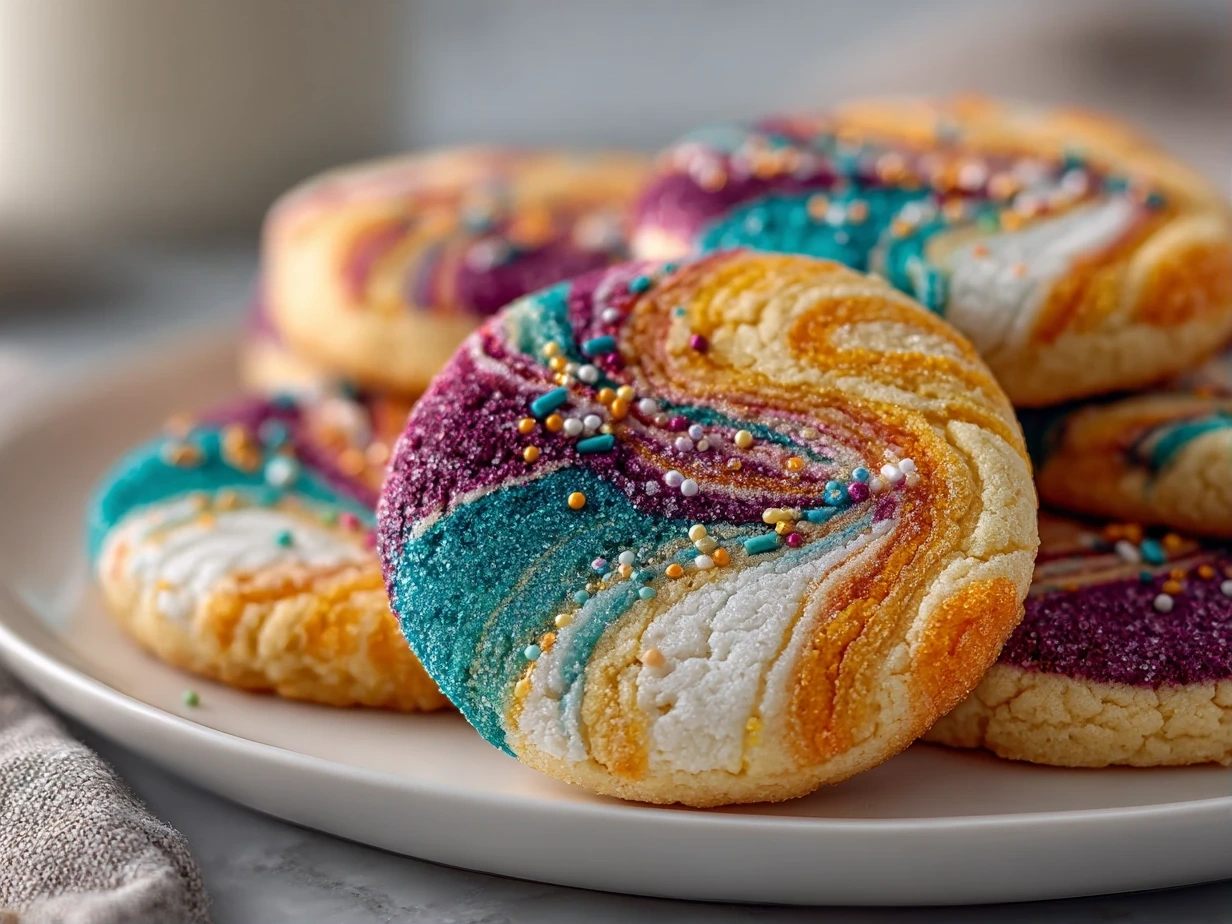 Close-up of colorful marbled sugar cookies