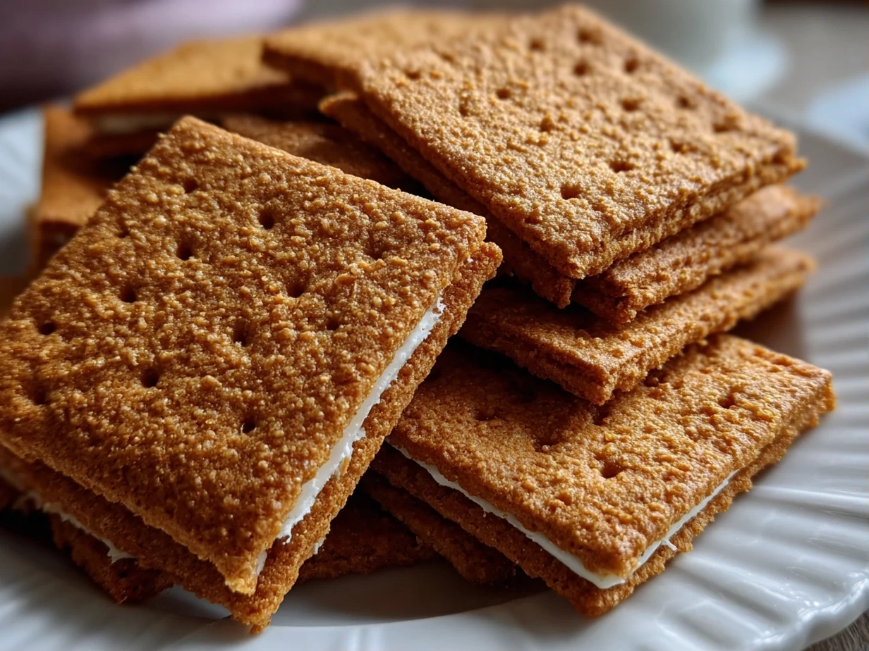 Close-up of finished homemade graham crackers on a cooling rack.