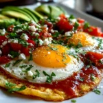 Close-up of freshly prepared Huevos Rancheros