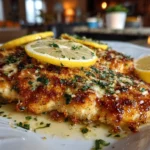 Close-up of freshly prepared Lemon Chicken Romano on white plate