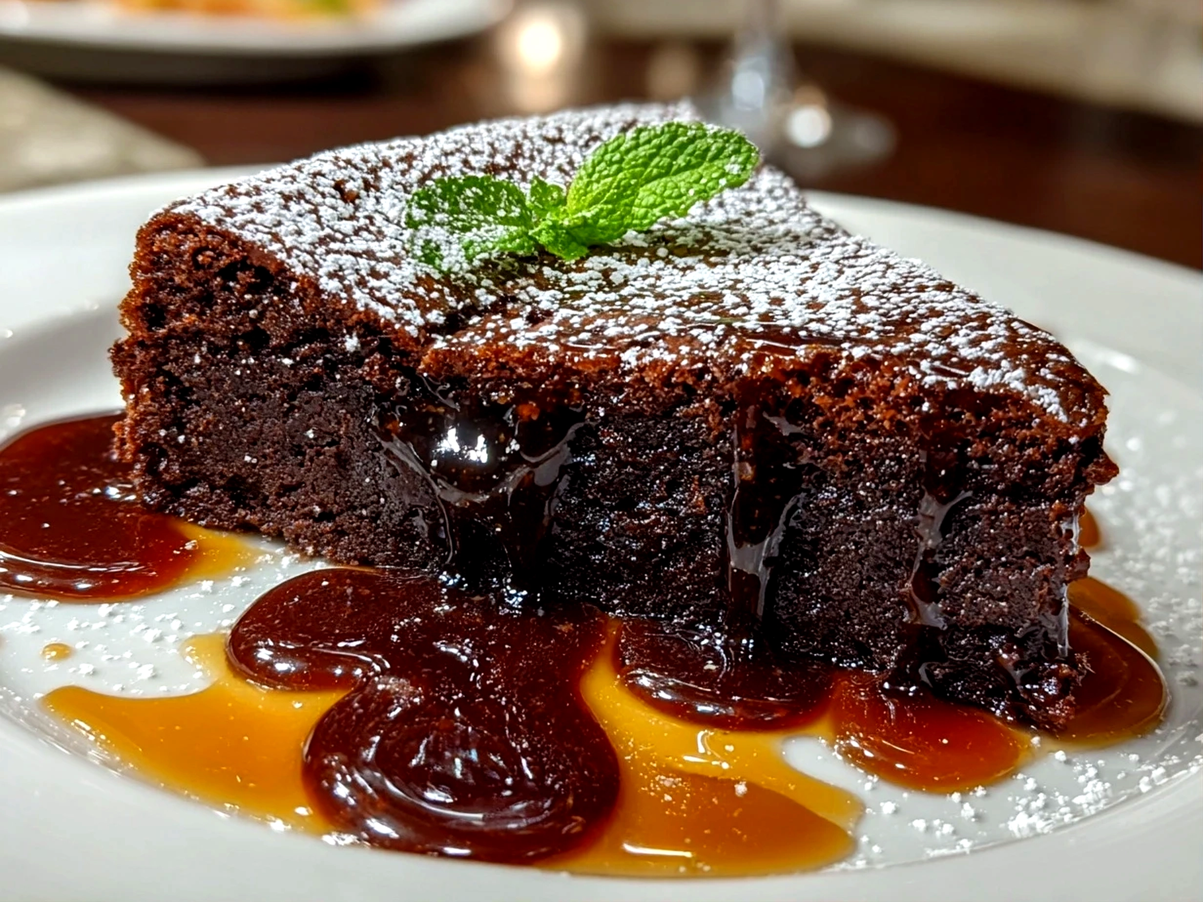 Close-up of gooey chocolate cake