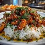 Close-up of Honey Sriracha Chicken Rice Bowl