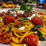 Close-up of Roasted Tomato Ricotta Pasta