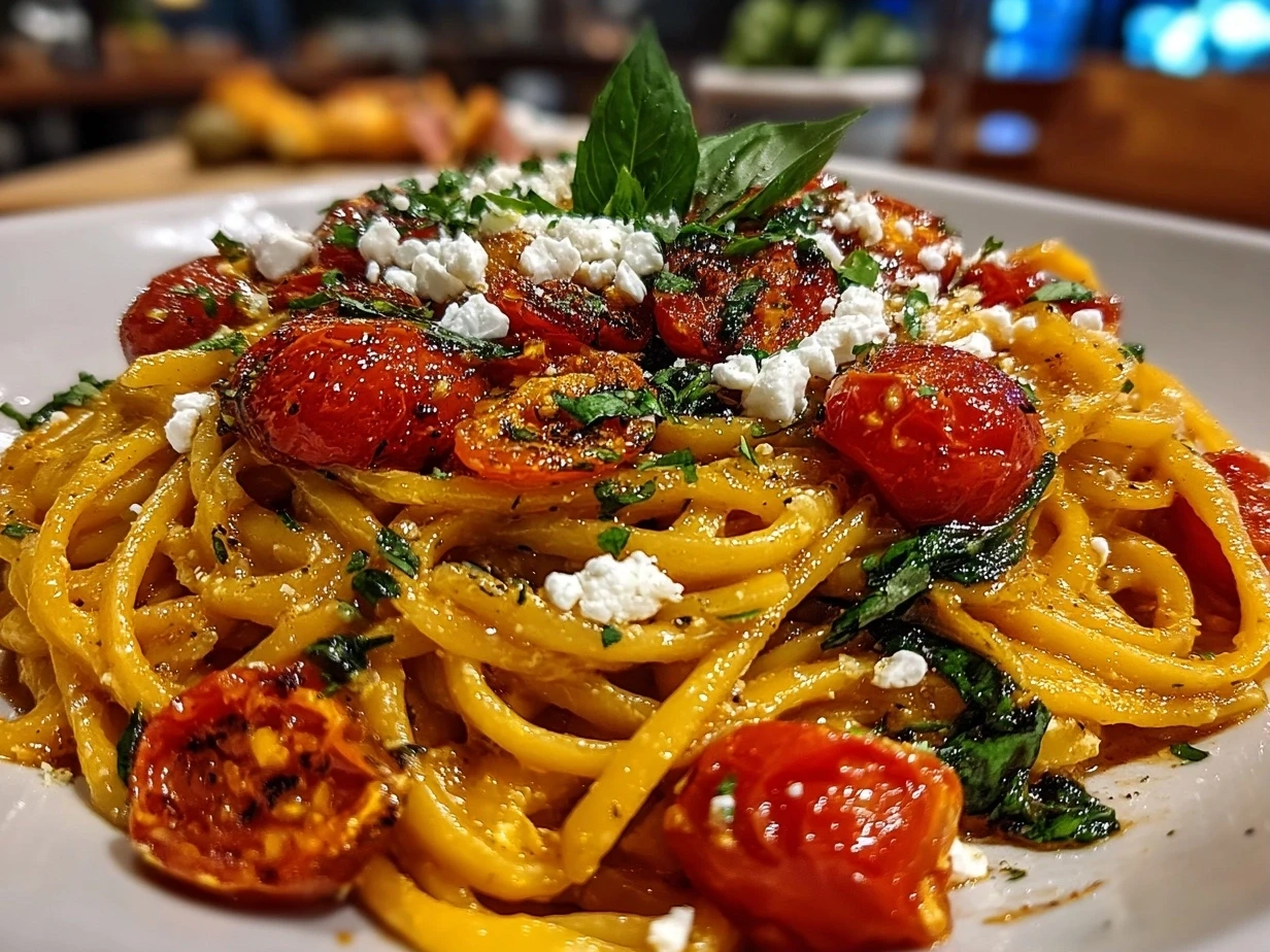 Close-up of Roasted Tomato Ricotta Pasta