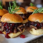 Close-up of Short Rib Sliders with Balsamic Cranberry Sauce