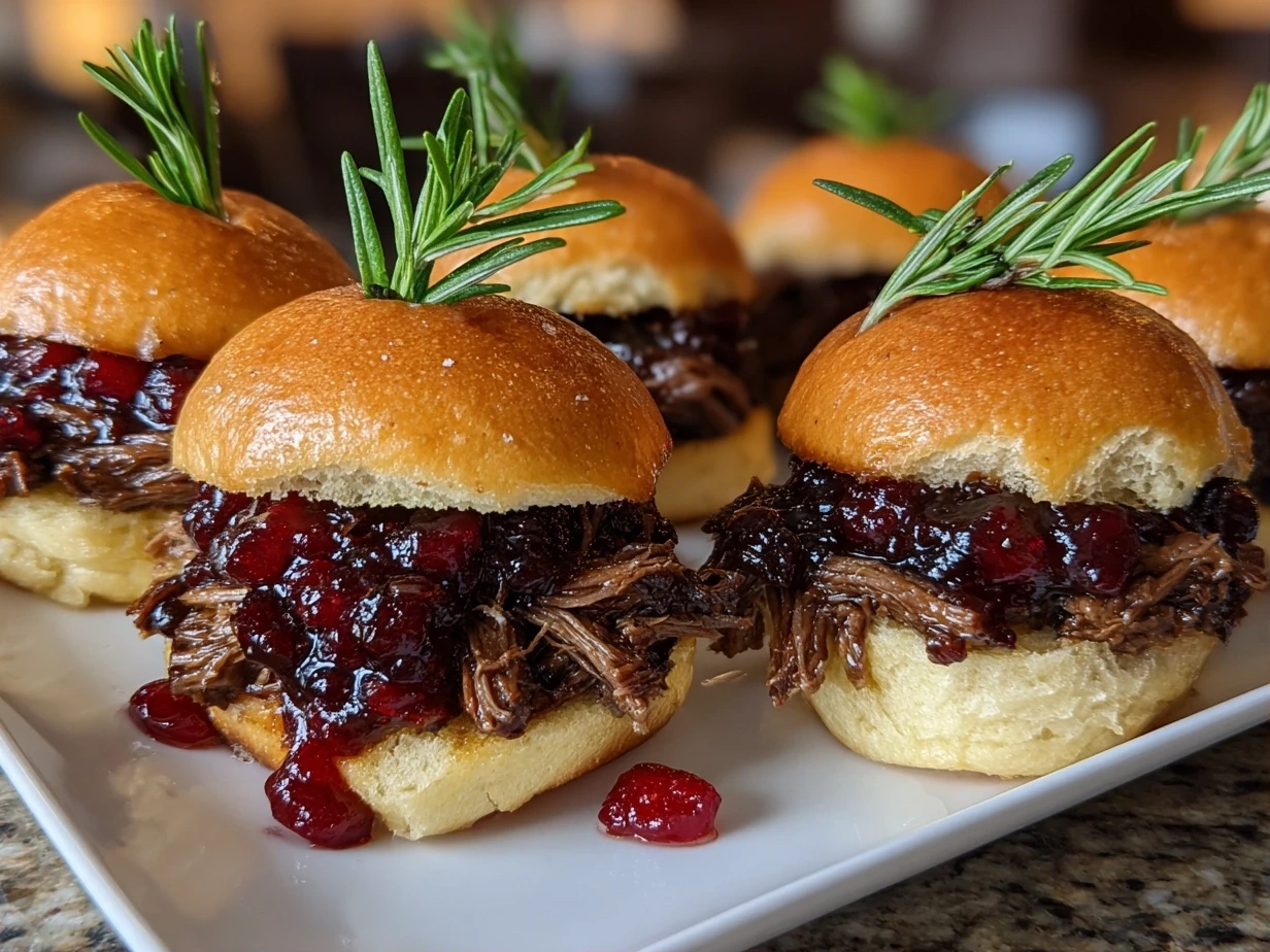 Close-up of Short Rib Sliders with Balsamic Cranberry Sauce