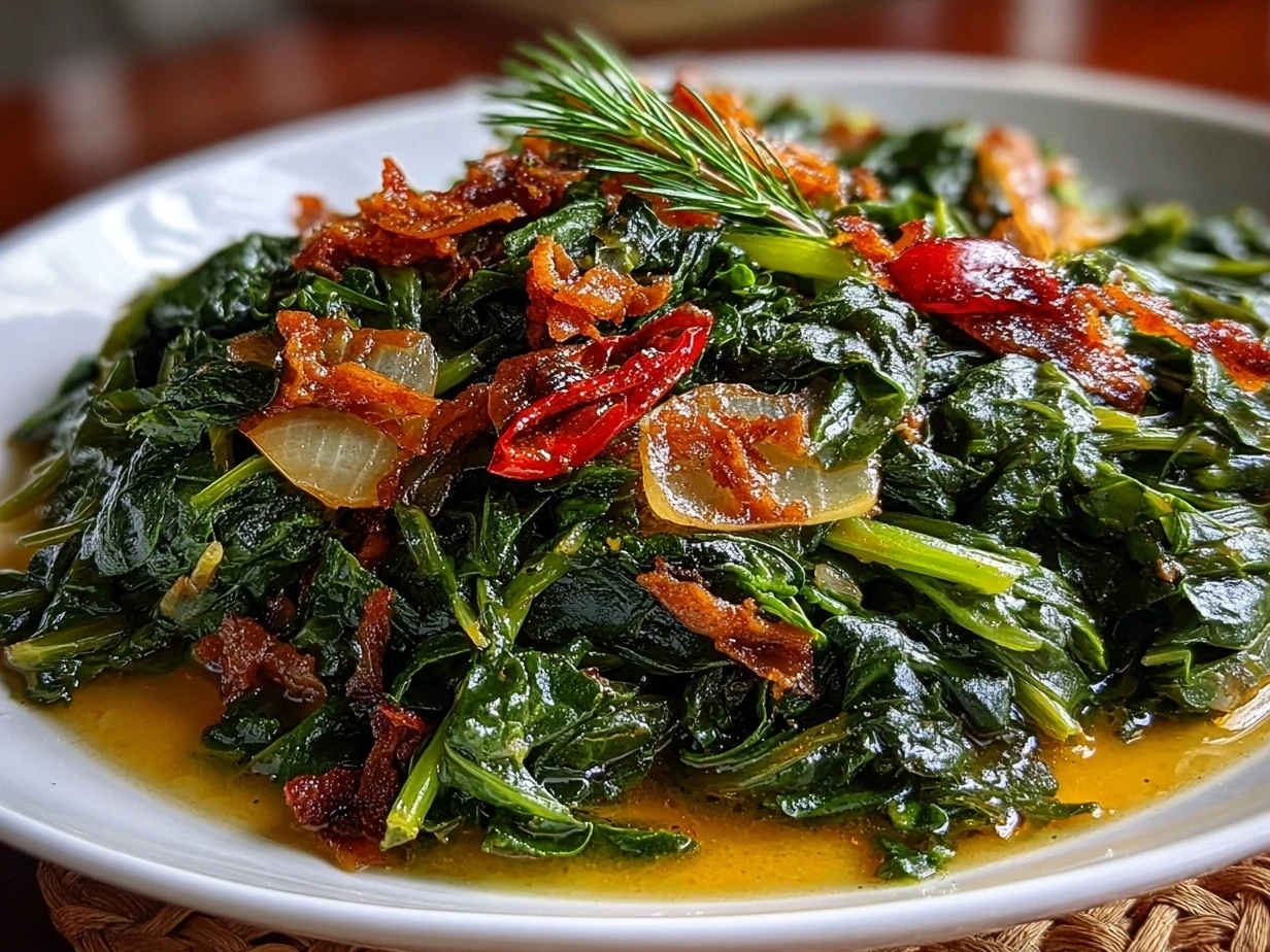 Close-up of steaming Southern turnip greens