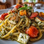 Close-up shot of TikTok Baked Feta Pasta with Pesto