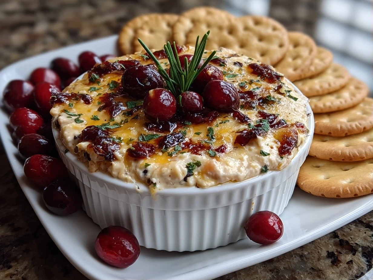 Close-up slight angle of comforting Cranberry Jalapeño Dip on white plate