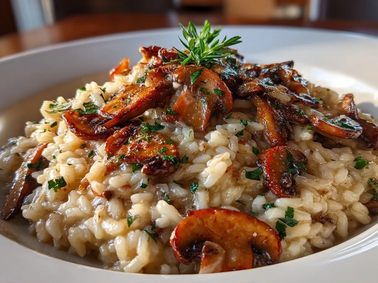 Creamy Mushroom Risotto Overhead Shot
