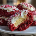Delicious Red Velvet Sugar Cookies on white marble