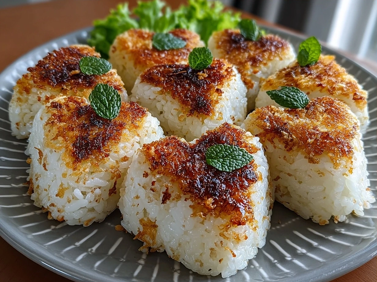 Finished Easy Yaki Onigiri served on a plate ready to eat