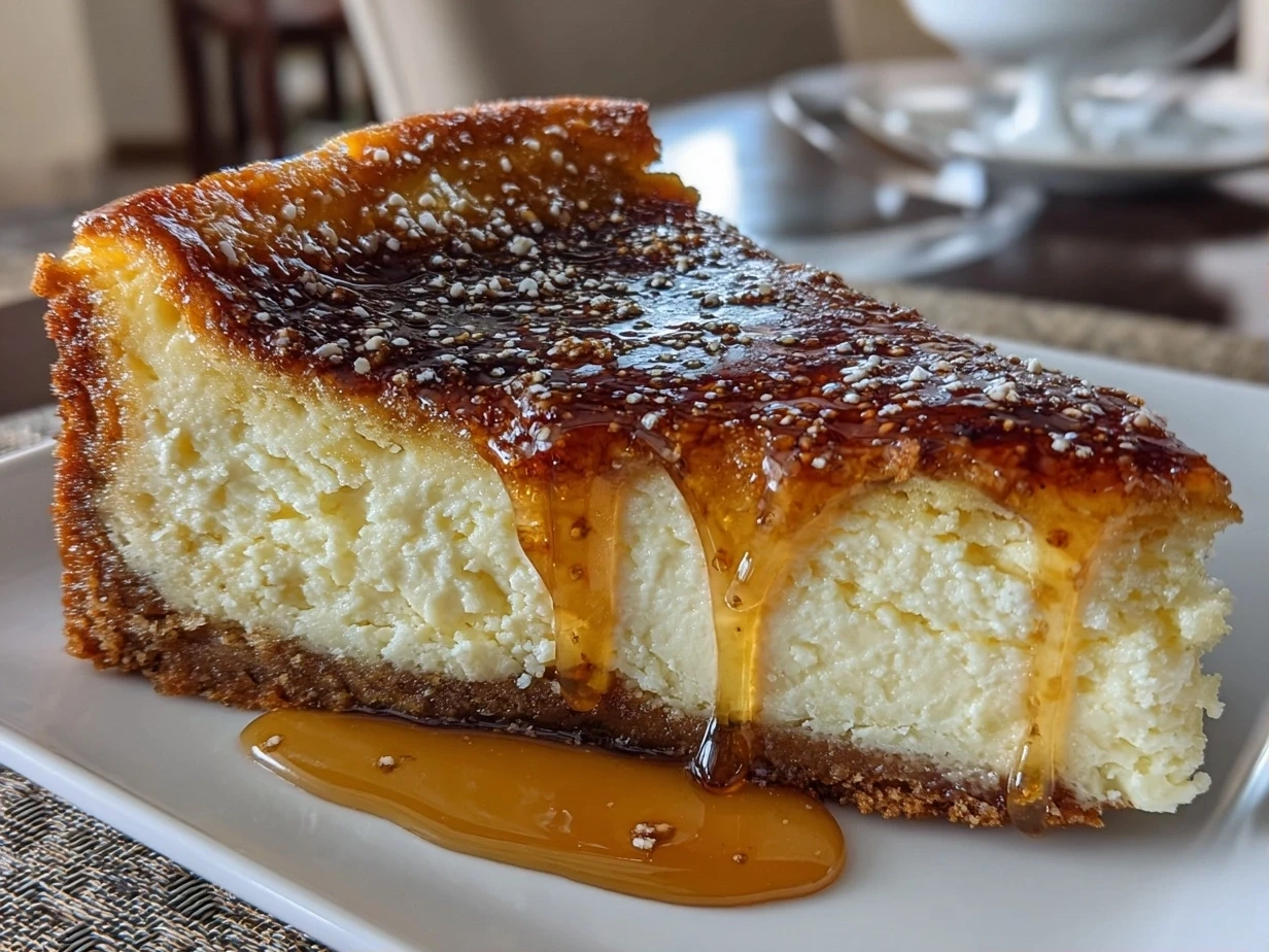 Close-up of finished rich creamy Brown Butter Cheesecake
