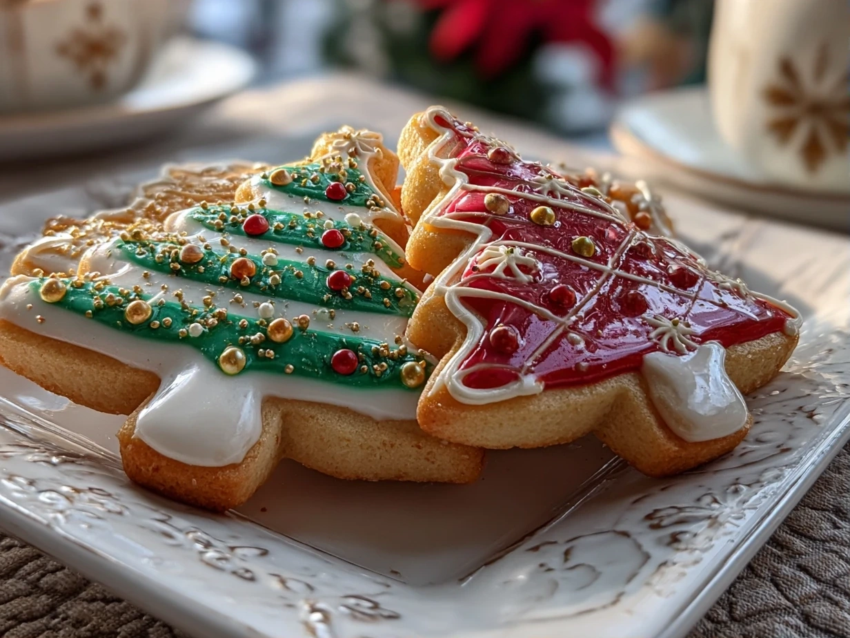 Finished Christmas Lights Cookies decorated with royal icing and mini M&Ms.