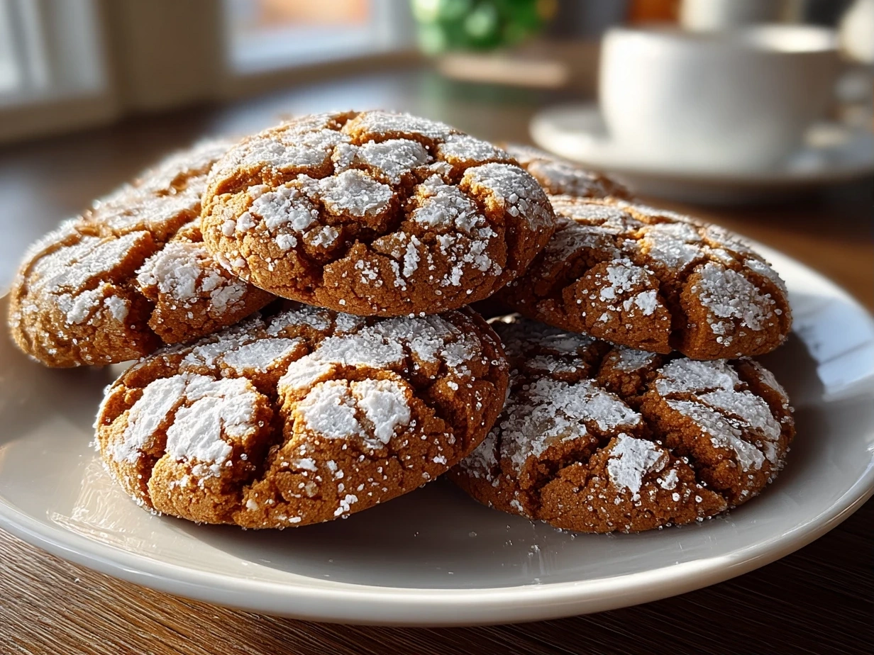Finished gingerbread crinkle cookies on a plate