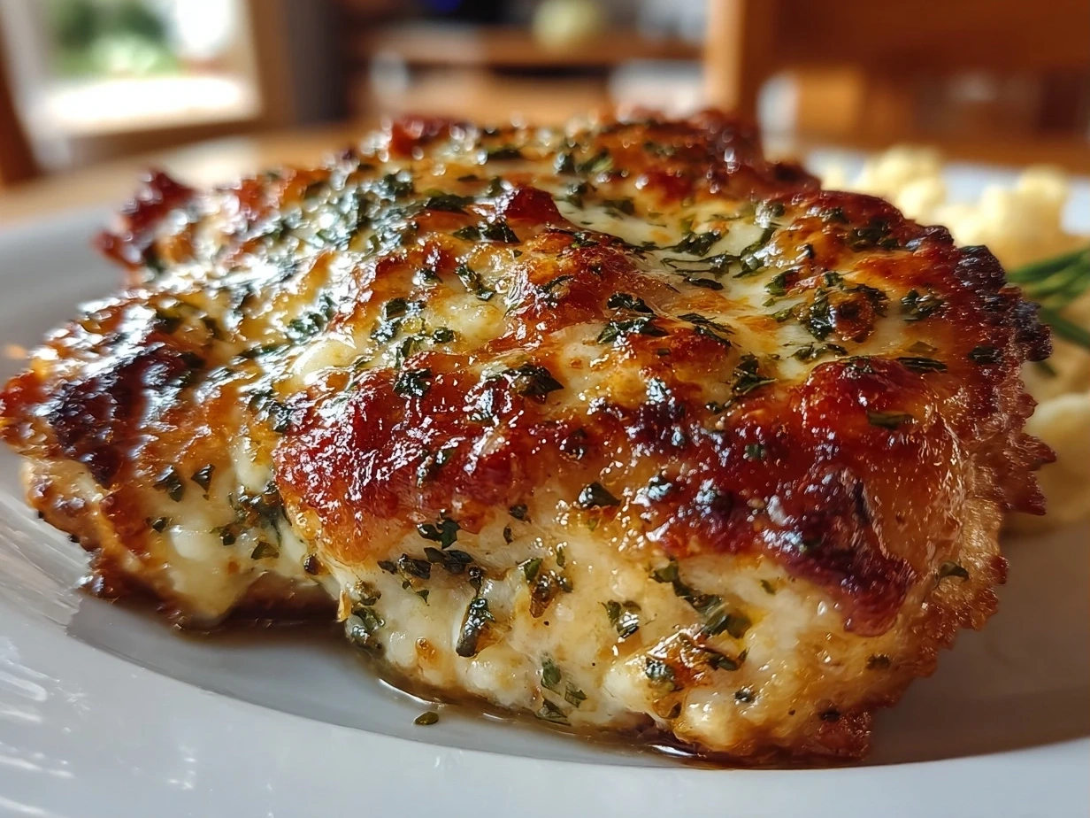 Finished homemade Garlic Parmesan Chicken plated and ready to eat