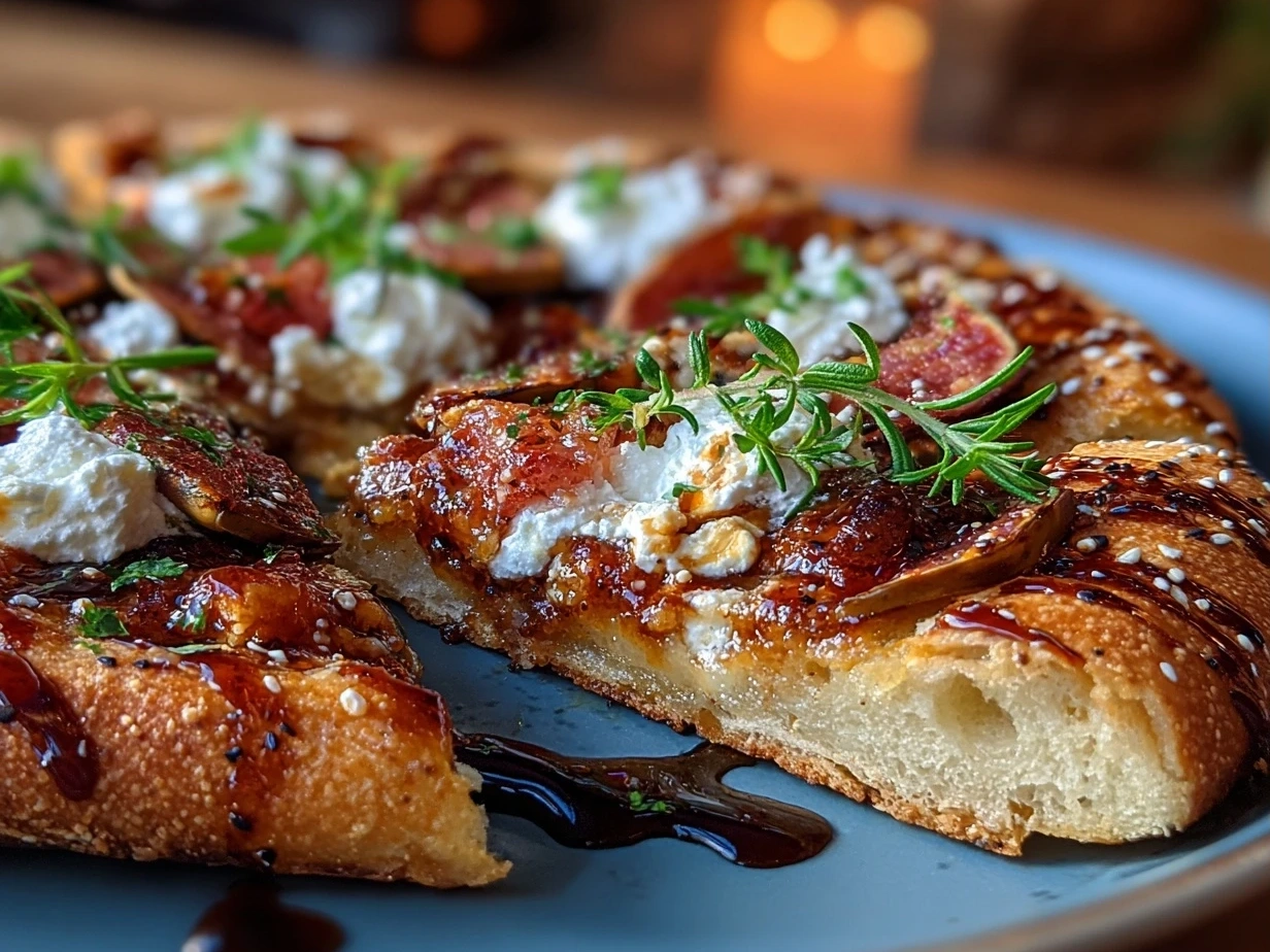 Finished Honey Ricotta Pizza with golden crust, honey drizzle, and fresh arugula toppings