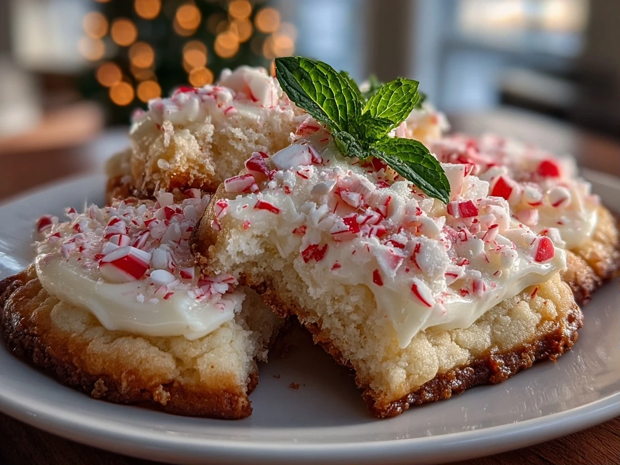 Close-up of finished Peppermint Meltaway Cookies on a festive plate